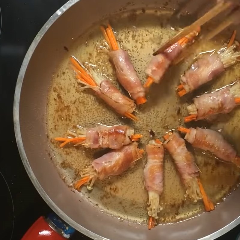 Step 3 Sear the Bacon Bacon rolled with enoki mushrooms