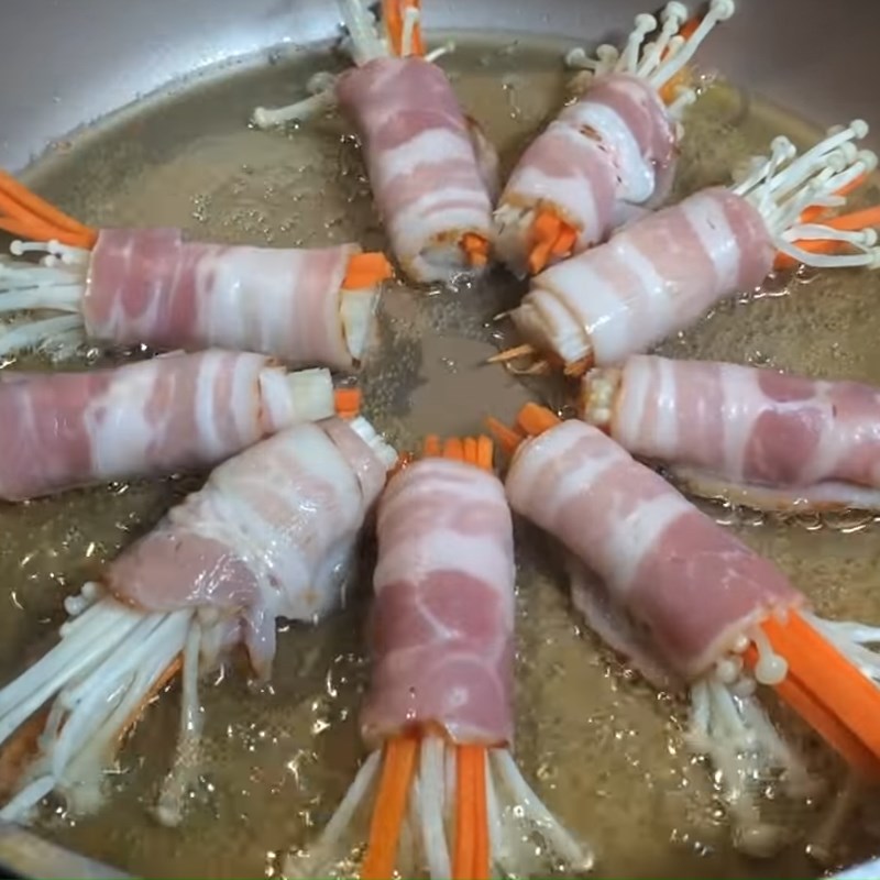 Step 3 Sear the Bacon Bacon rolled with enoki mushrooms