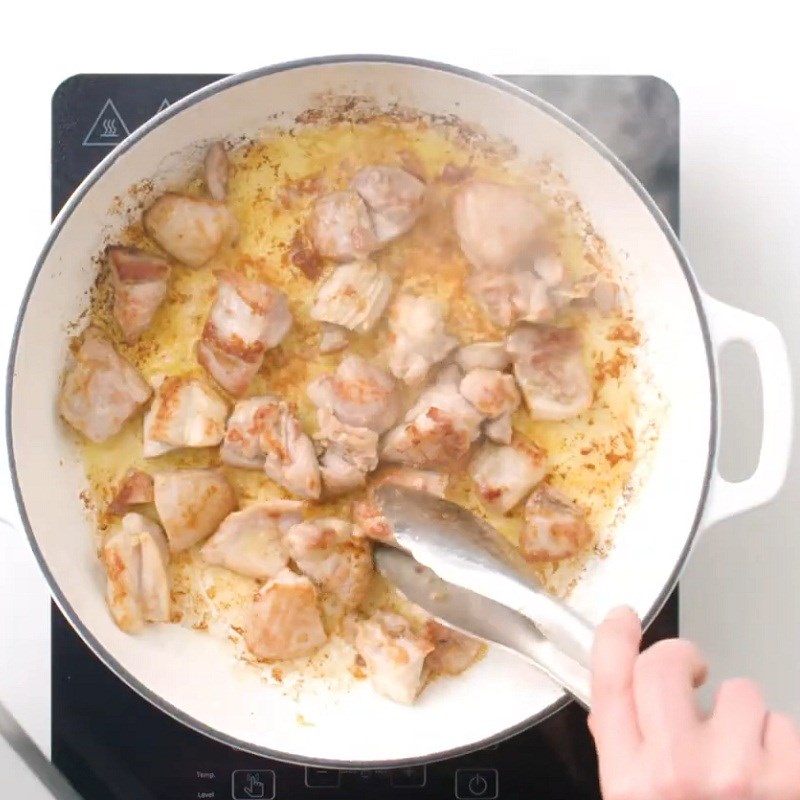 Step 4 Searing chicken breast with roasted mashed potatoes