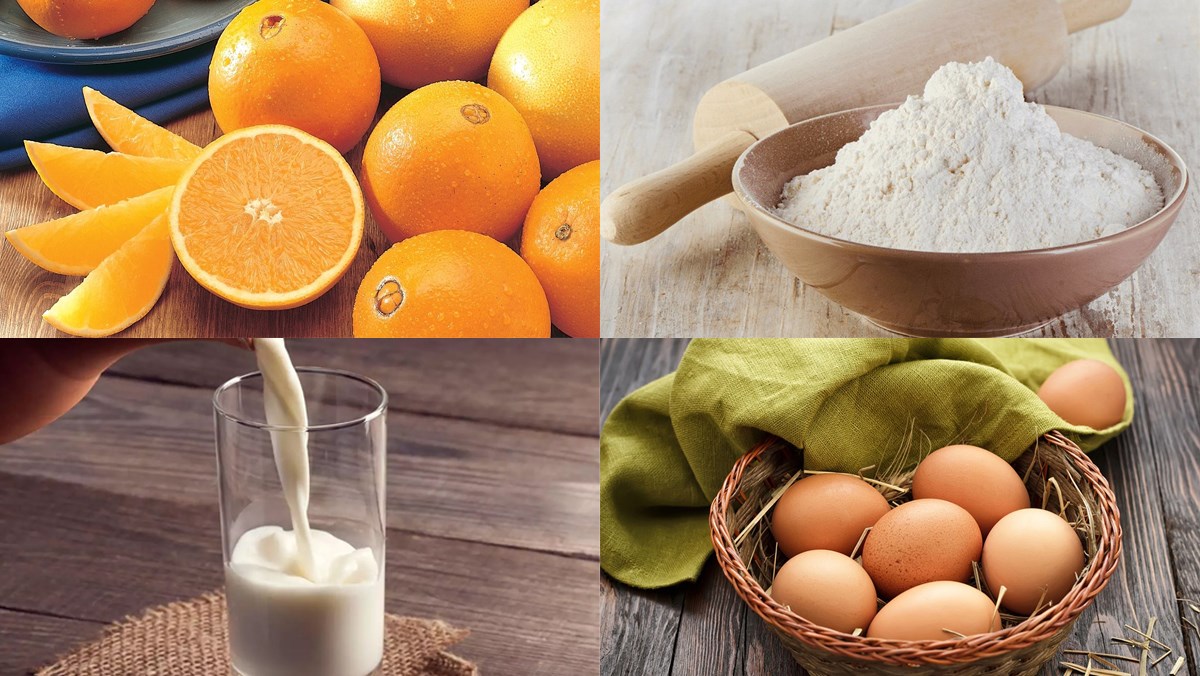 Ingredients for the 2 methods of making fresh orange sponge cake