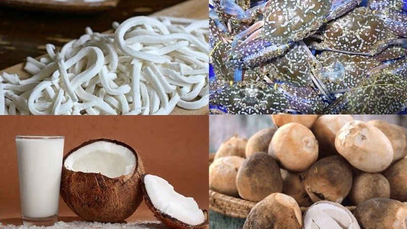 Ingredients for crab noodle soup with coconut milk