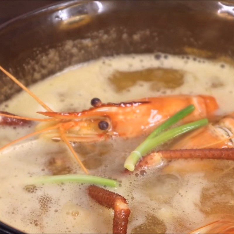 Step 7 Cooking the broth for Freshwater Shrimp and Quail Egg Cake