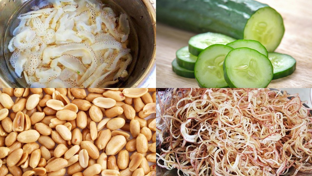 Ingredients for banana flower jellyfish salad