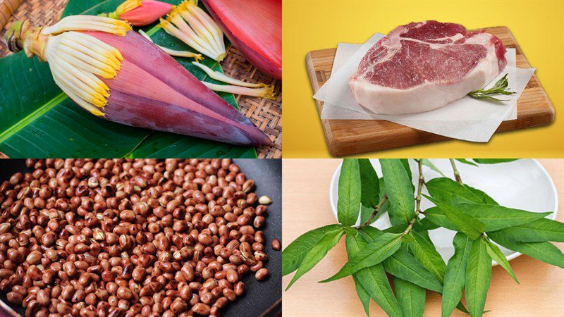 Ingredients for the banana flower salad with pork