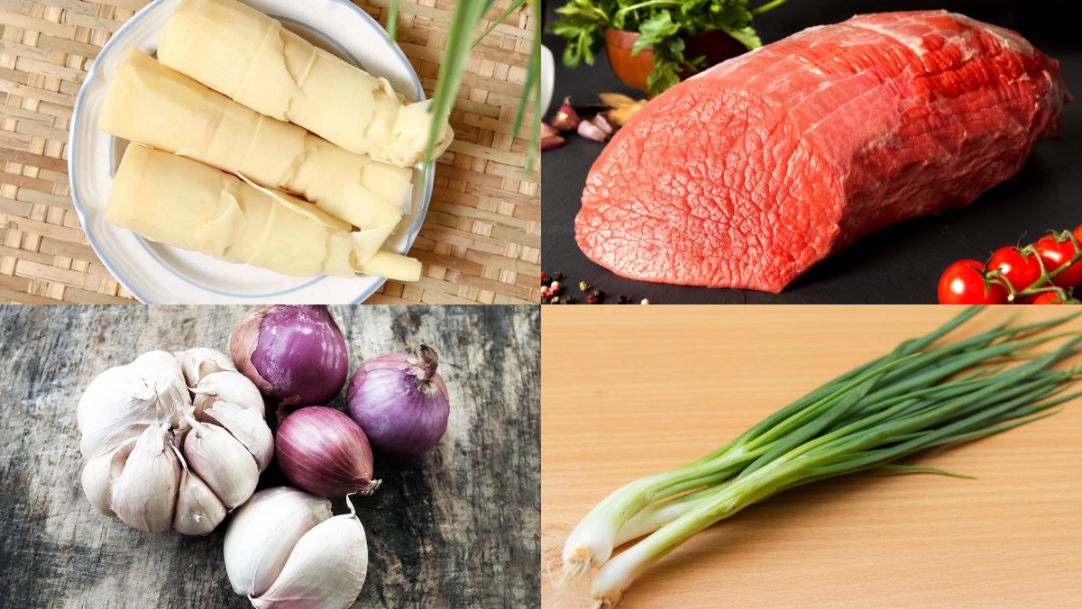 Ingredients for the stir-fried sour bamboo shoots with beef recipe
