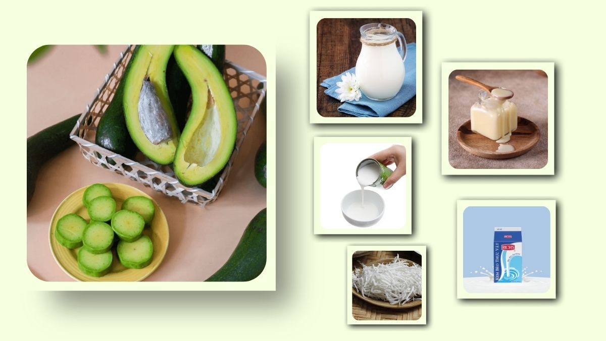 Ingredients for ripe avocado with young coconut