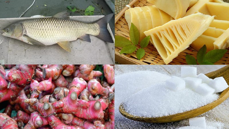 Ingredients for braised carp with bamboo shoots
