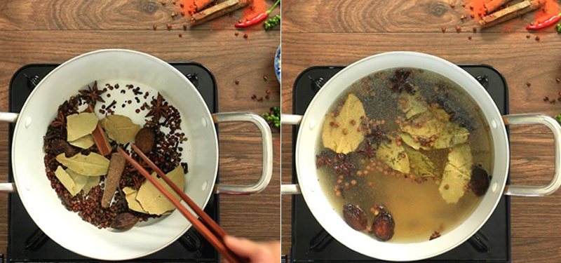 Step 3 Prepare the broth for the sauce Barramundi grilled with Sichuan sauce