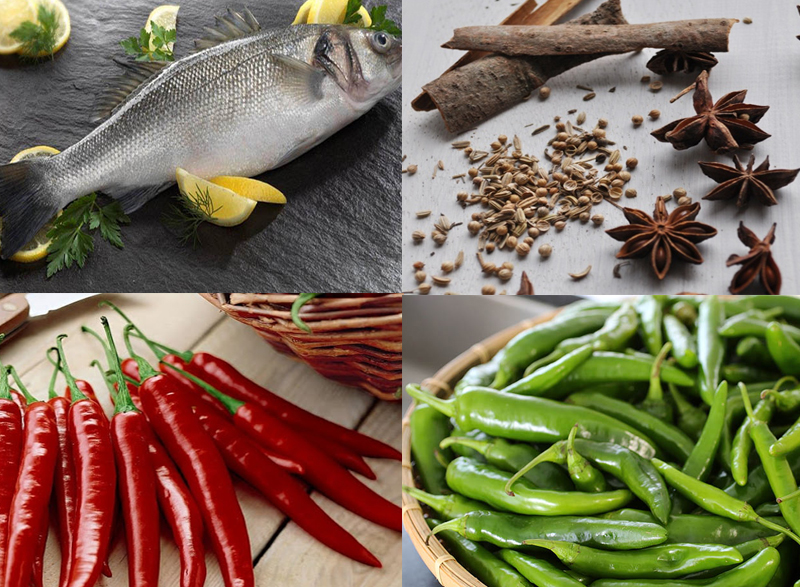 Ingredients for grilled barramundi with Sichuan sauce