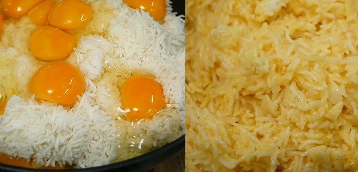 Step 4 Mix the rice Fried chicken rice