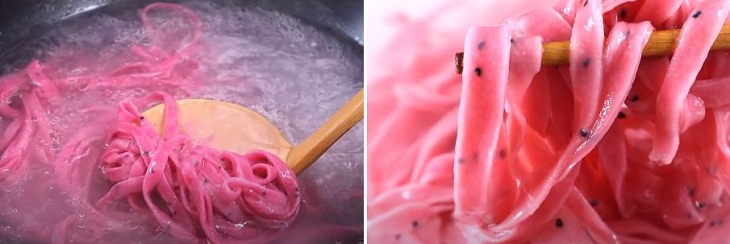 Step 4 Boiling the noodles Dragon fruit noodles