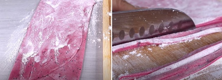 Step 3 Rolling and cutting the dough Dragon fruit noodles