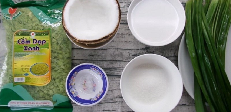 Ingredients for the dish flattened rice mixed with coconut