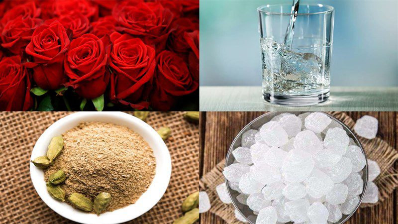 Ingredients for rose syrup dish