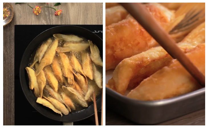 Step 2 Fry the Salmon Fins Fried Salmon Fin with Tamarind Fish Sauce