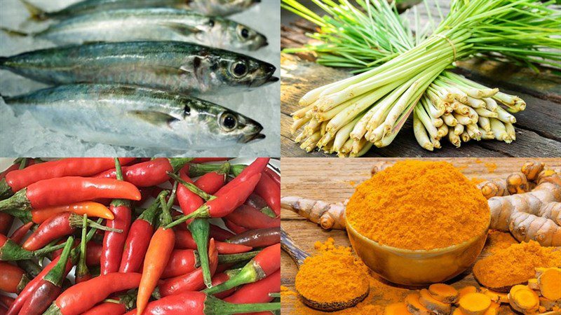 Ingredients for the dish 2 methods of cooking mackerel with lemongrass and chili