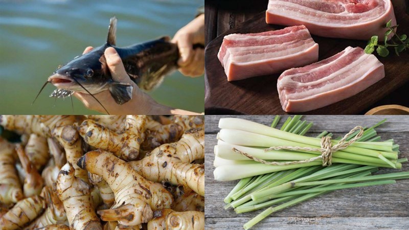 Ingredients for braised catfish with galangal and plain braised