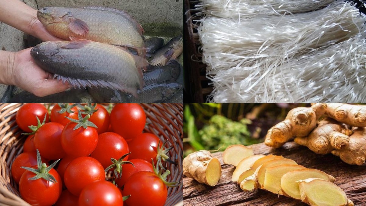 Ingredients for Quynh Coi fish soup - Thai Binh field fish soup