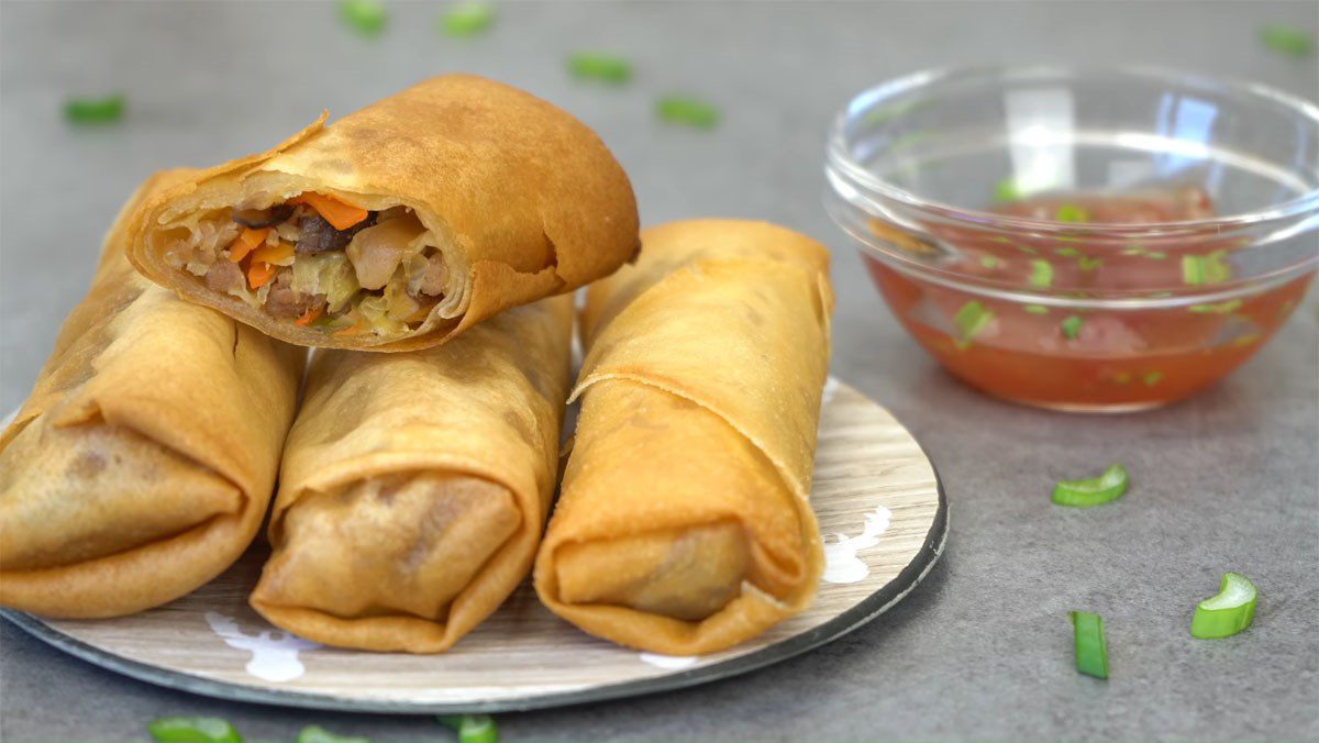 Beef mushroom spring rolls