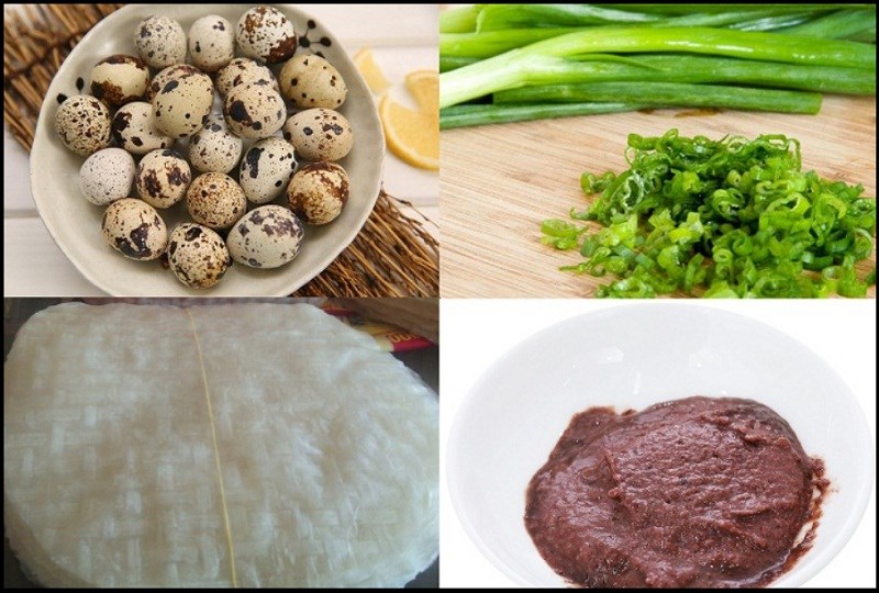Ingredients for grilled rice paper with shrimp paste on charcoal and grilled rice paper with shrimp paste in a non-stick pan