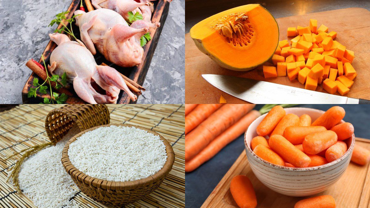 Ingredients for pigeon and pumpkin porridge