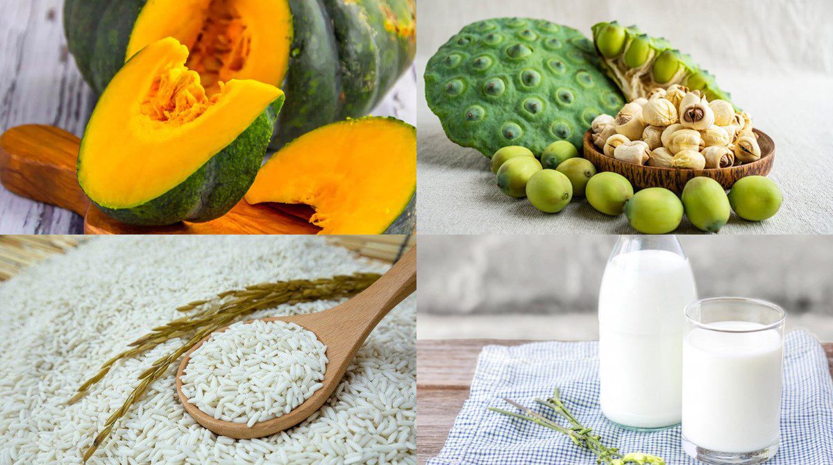 Ingredients for lotus seed pumpkin porridge