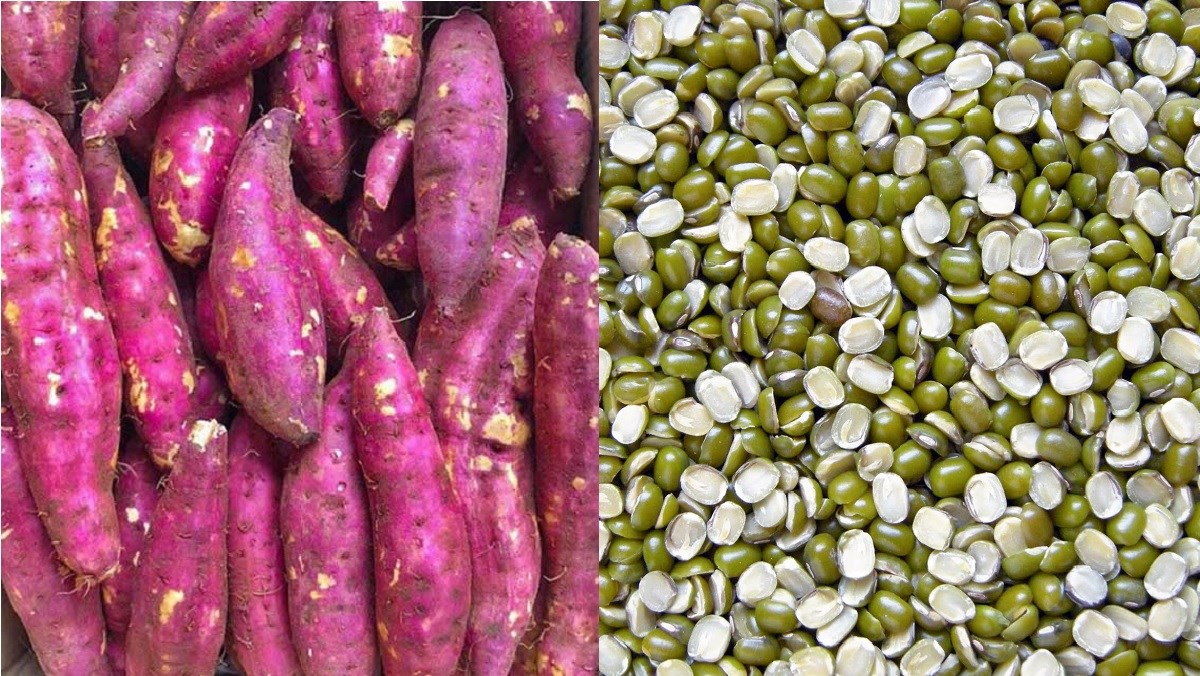 Ingredients for sweet potato and mung bean porridge