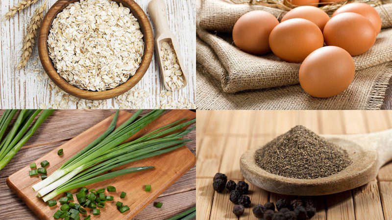 Ingredients for oatmeal chicken egg porridge
