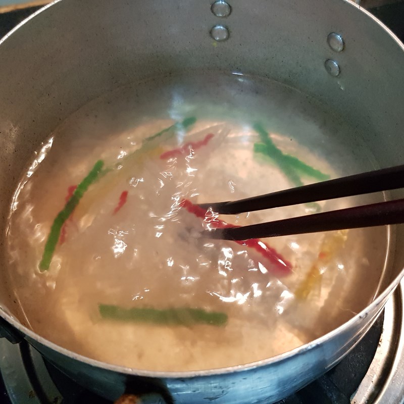 Step 2 Boil potato starch for coconut chia seed fruit jelly