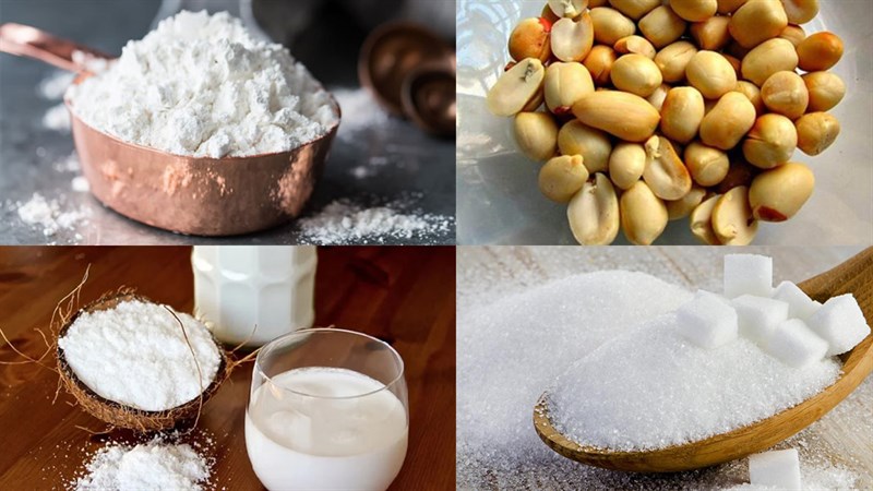 Ingredients for making peanut (groundnut) sticky dough dessert