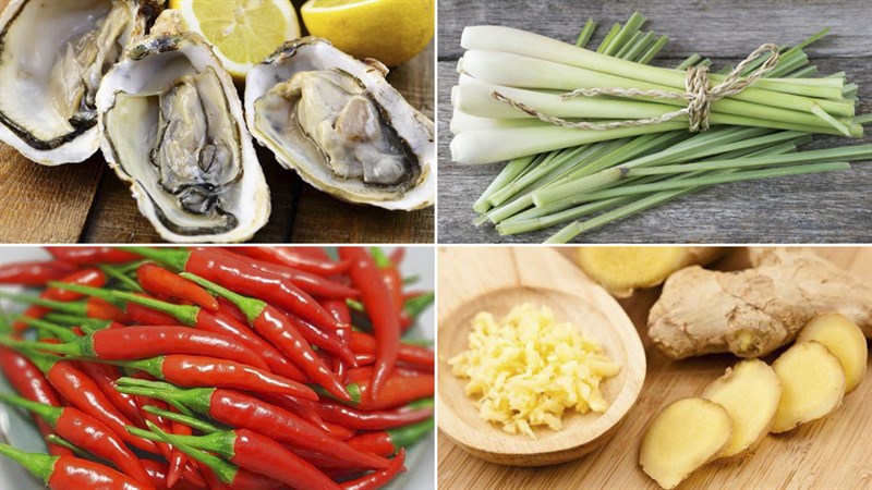 Ingredients for stir-fried oysters with broccoli and chili