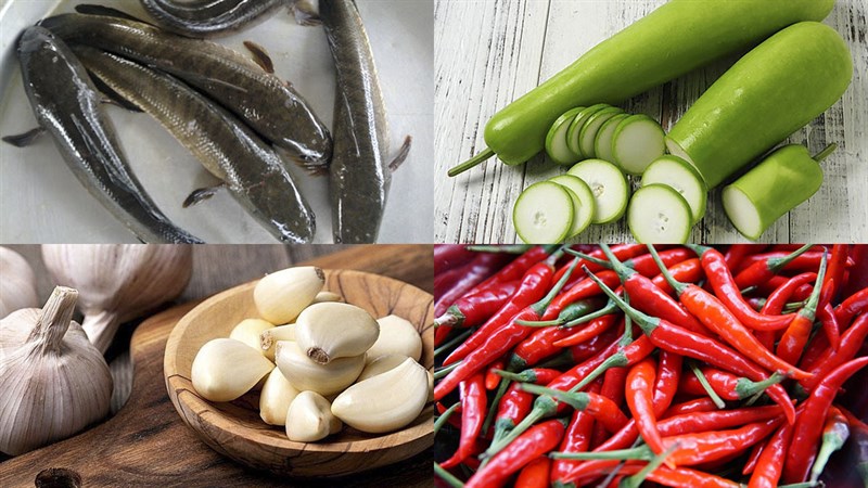 Ingredients for braised snakehead fish with bottle gourd