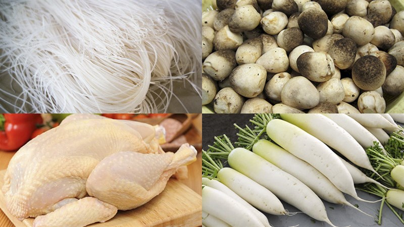 Ingredients for the dish 2 ways to cook chicken rice noodles