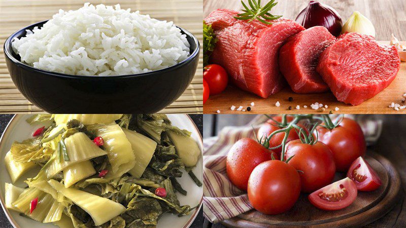 Ingredients for the fried rice with pickled vegetables and beef kimchi