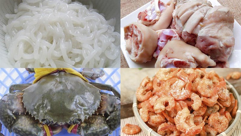 Ingredients for crab and pork trotter bánh canh