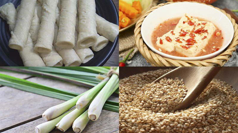 Ingredients for grilled vegetarian noodles with fermented tofu and grilled vegetables