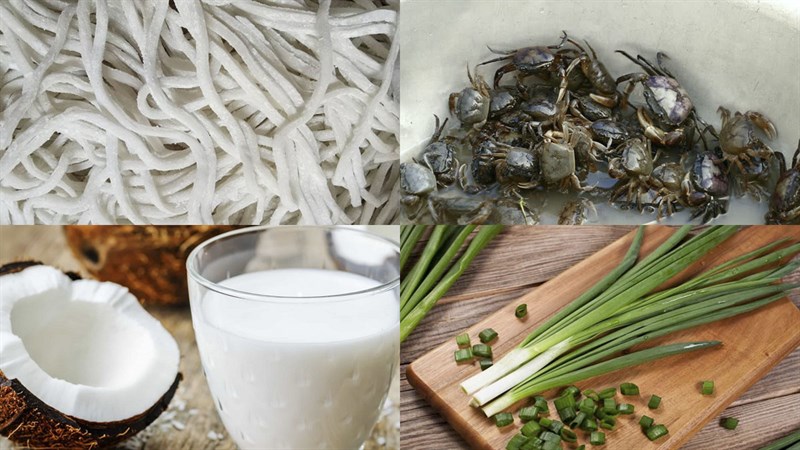 Ingredients for the dish crab noodle soup with coconut milk
