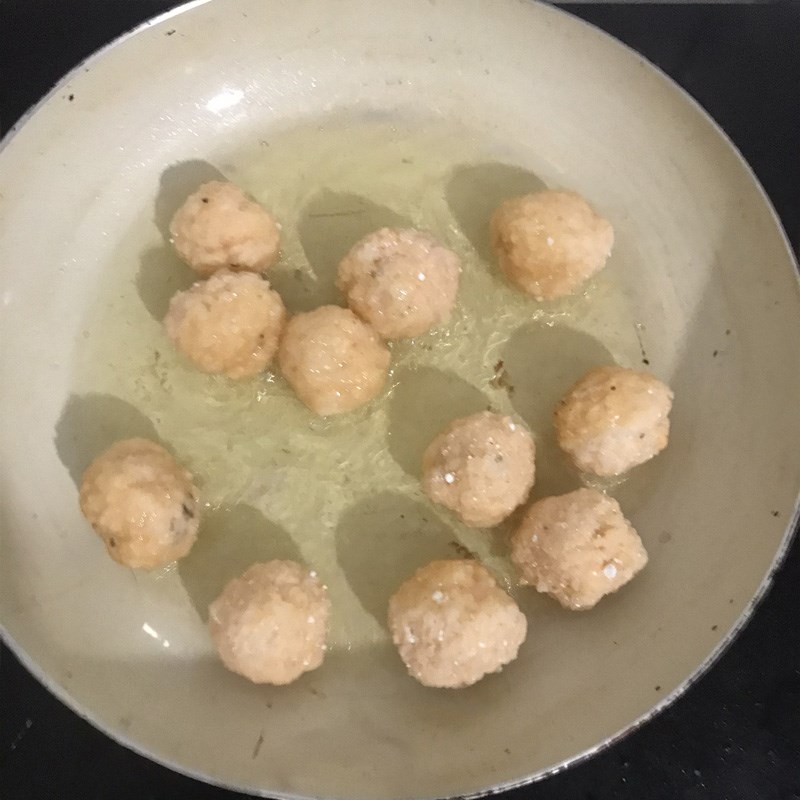 Step 2 Frying fish balls Fish balls made from leftover rice with garlic fish sauce
