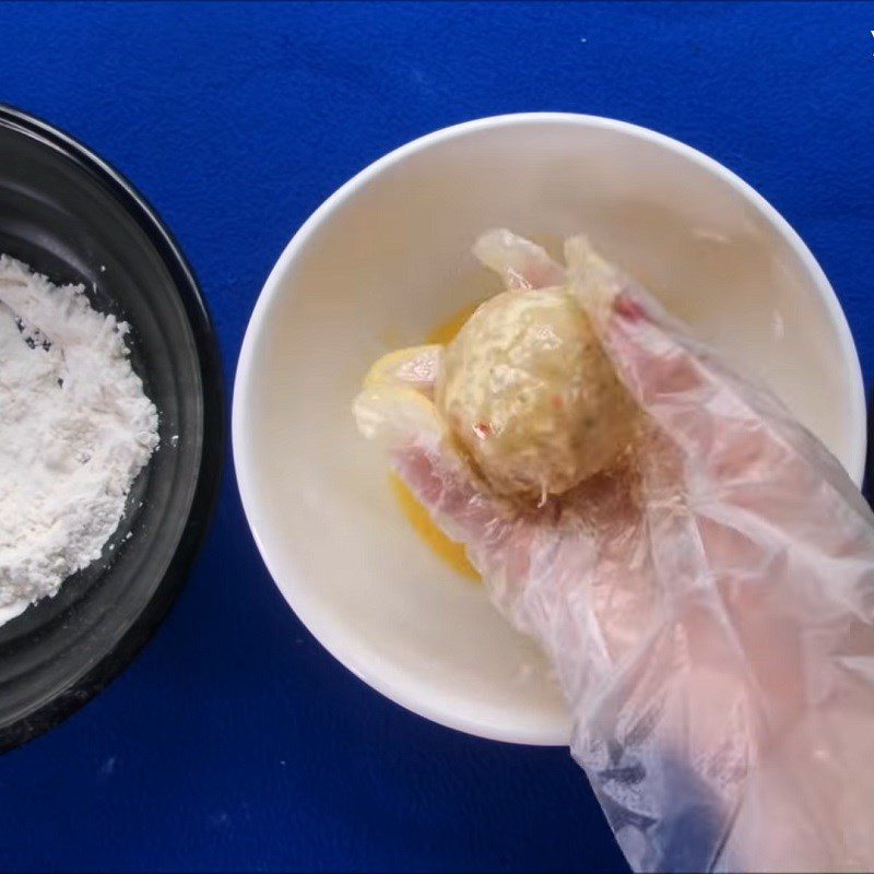 Step 5 Frying Fish Cake Fish cake wrapped in soft-boiled egg