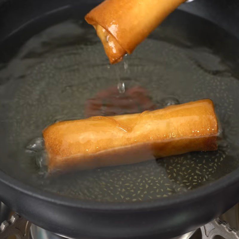 Step 8 Frying spring rolls Beef and mushroom spring rolls