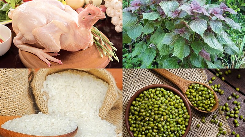 Ingredients for chicken and perilla porridge