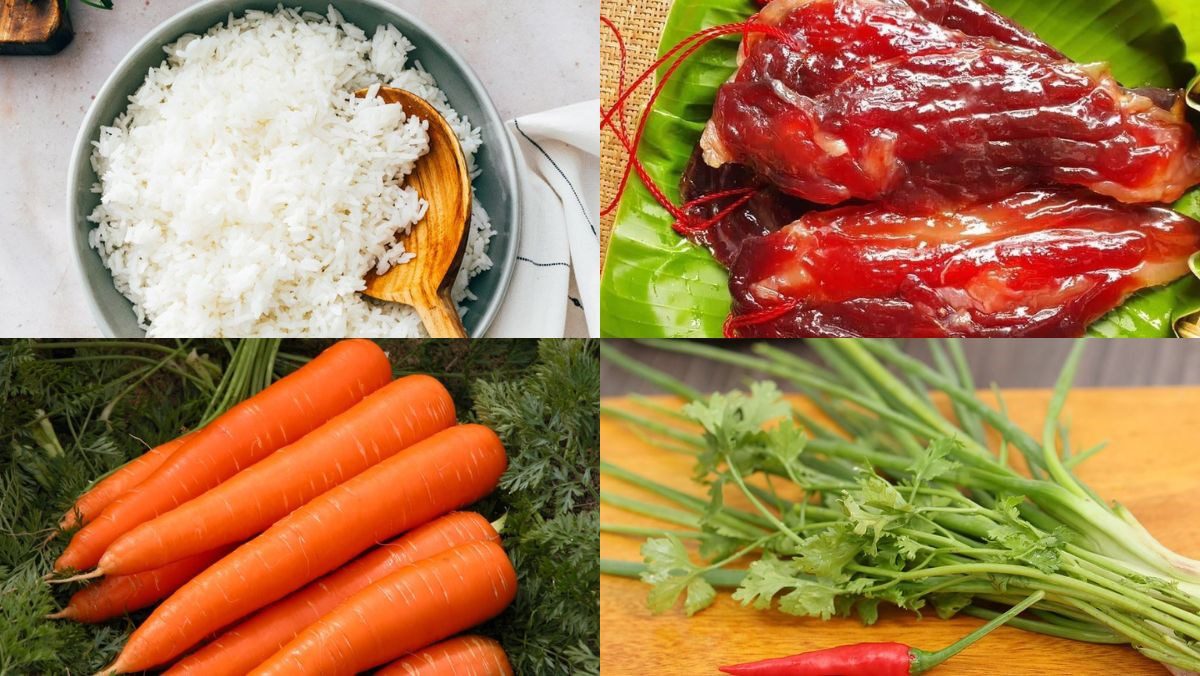 Ingredients for duck sausage fried rice