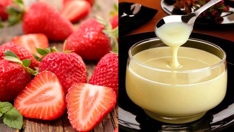 Ingredients for yogurt-soaked strawberries, condensed milk-soaked strawberries