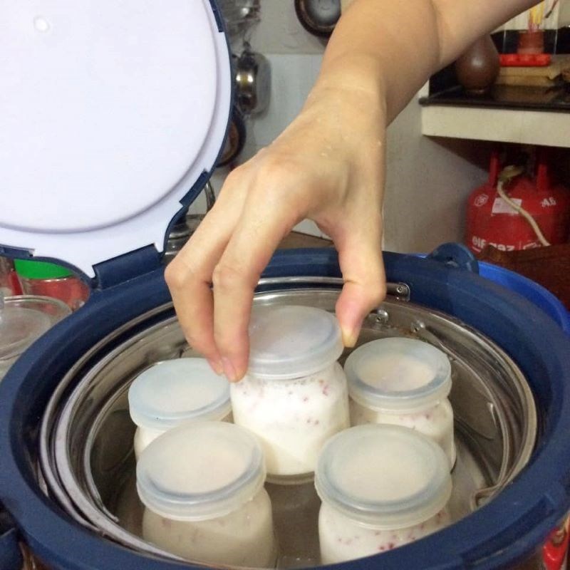 Step 3 Pour and incubate the milk Strawberry yogurt (yaourt dâu tây)