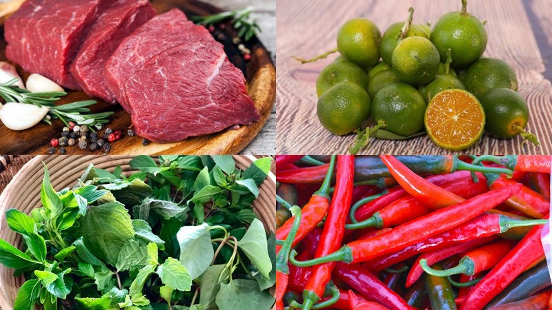 Ingredients for the dish of beef salad with herbs