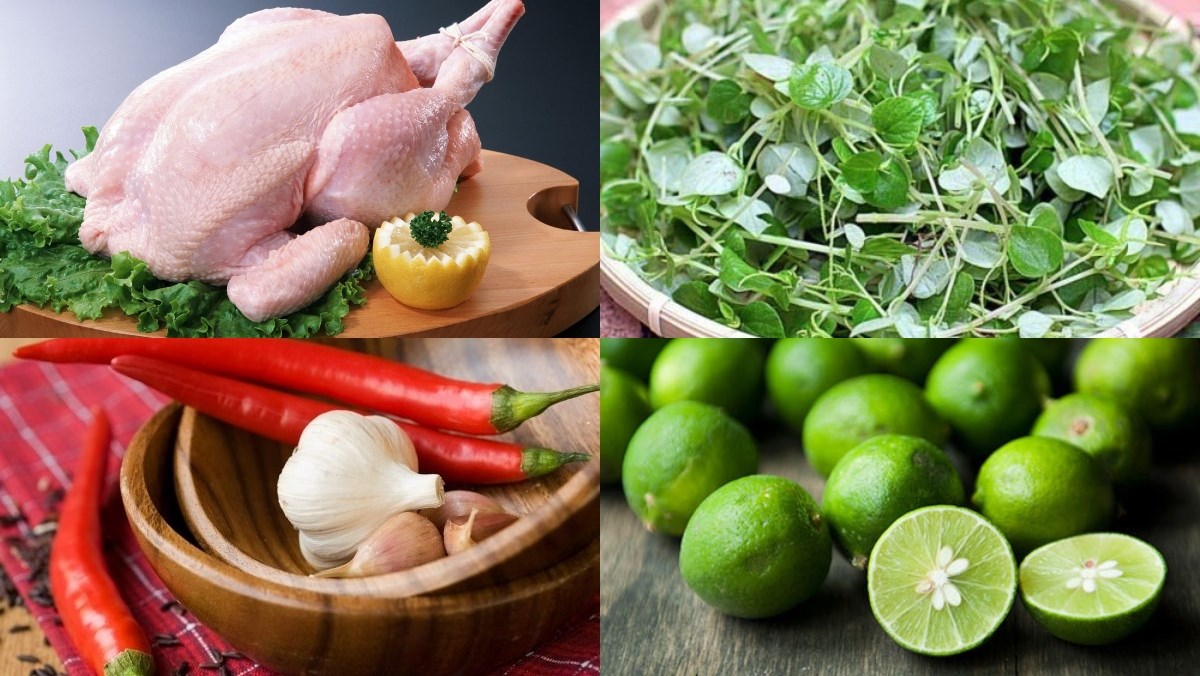 Ingredients for chicken salad with water spinach