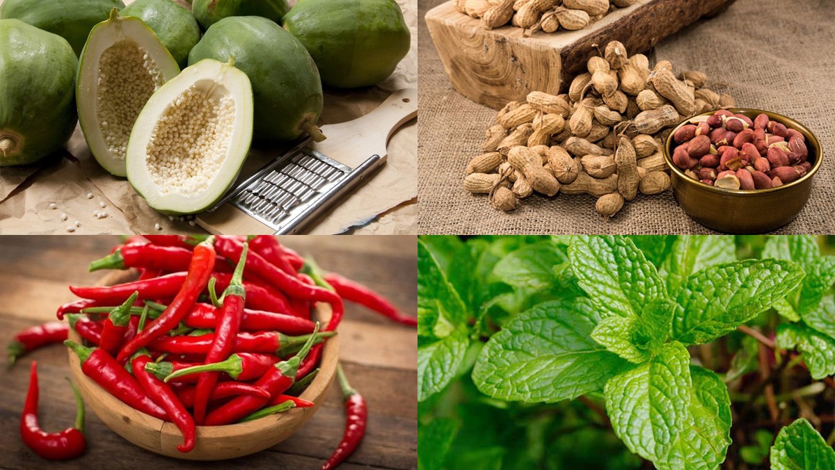 Ingredients for sweet and sour papaya salad