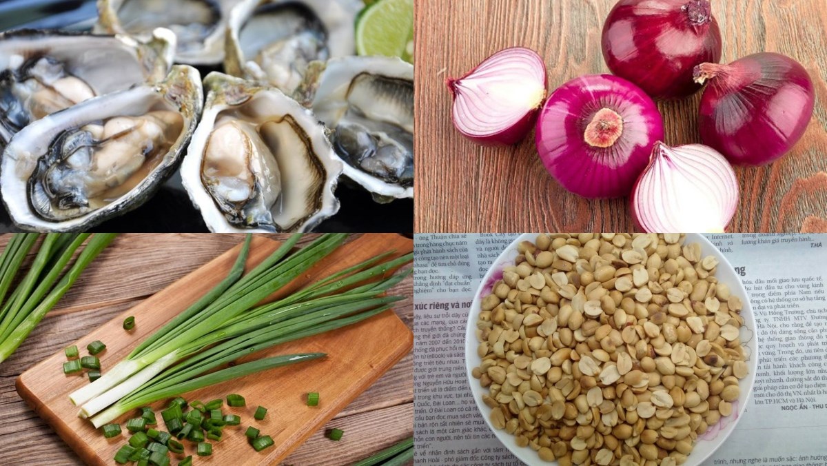 Ingredients for grilled oysters with scallions using the oven