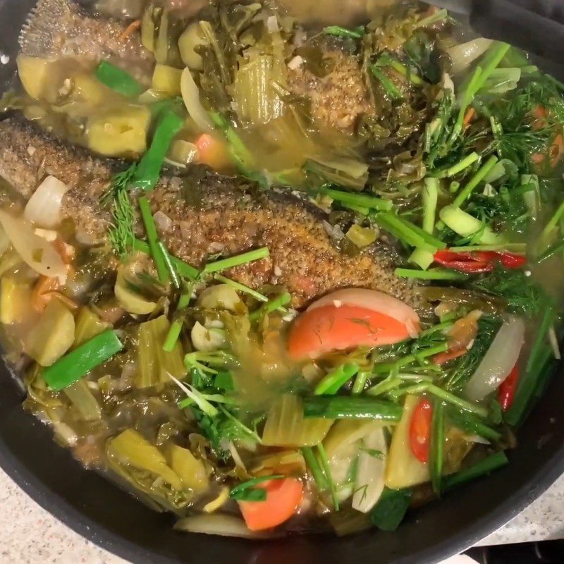 Step 6 Completion of Barramundi (striped bass) with pickled vegetables