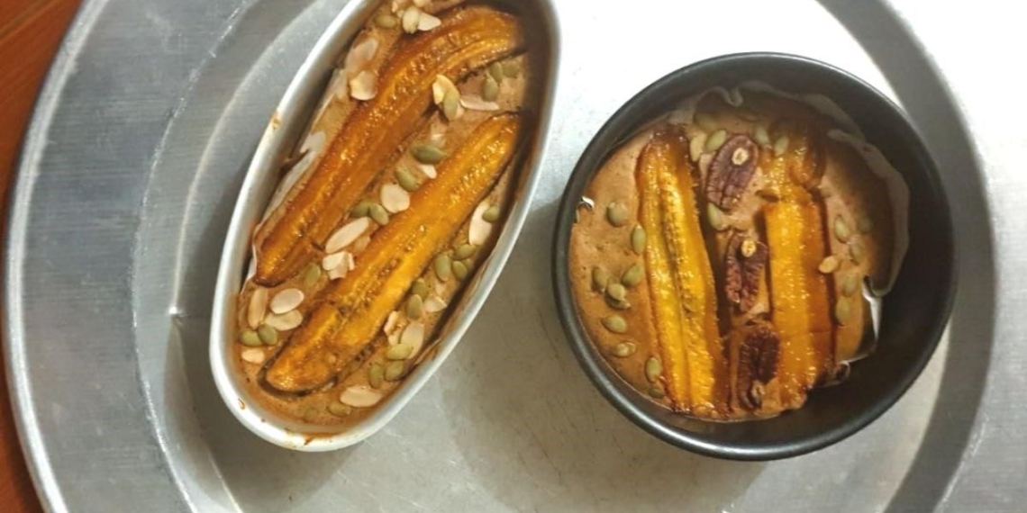 how to make baked banana cake with simple oven at home 01097